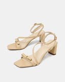 Giày Sandal Gót Vuông Quai Mảnh Phối Nơ Quai Cổ Chân