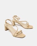 Giày Sandal Gót Vuông Quai Mảnh Phối Nơ Quai Cổ Chân
