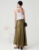 Chân váy A midi lưng liền