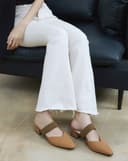 Giày Cao Gót Mules Phối Quai Thun Bện