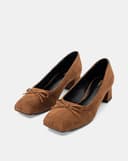 Giày Cao Gót Mũi Vuông Phối Nơ