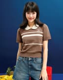 Áo dệt kim cổ lá sen thêu sợi kim tuyến