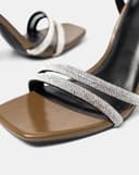 Giày Sandal Cao Gót Phối Hai Quai Đá Trang Trí