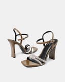 Giày Sandal Cao Gót Phối Hai Quai Đá Trang Trí