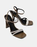 Giày Sandal Cao Gót Phối Hai Quai Đá Trang Trí