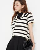 Áo dệt sọc form sơmi boxy tay ngắn