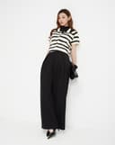 Áo dệt sọc form sơmi boxy tay ngắn