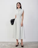 Đầm sơ mi không tay tùng xếp ly