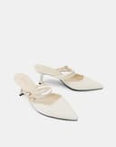 Giày Cao Gót Mules Phối Hai Quai Trang Trí