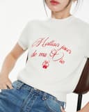 Áo dệt kim cổ lọ thêu chữ “Meilleur jour de ma vie”
