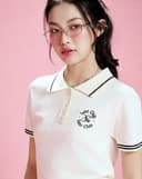 Áo dệt kim cổ polo thêu chữ