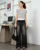 Áo dệt kim sọc ngang cổ polo