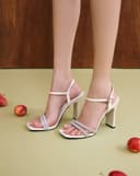 Giày Sandal Cao Gót Phối Hai Quai Đá Trang Trí