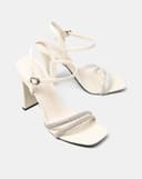 Giày Sandal Cao Gót Phối Hai Quai Đá Trang Trí