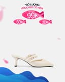 Giày Cao Gót Mules Phối Hai Quai Trang Trí