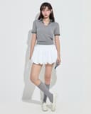 Áo dệt kim phối cổ caro đính đá