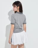 Áo dệt kim phối cổ caro đính đá