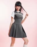 Đầm mini phối màu trang trí dây nơ