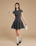 Đầm godet mini phối nẹp nút