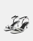 Giày Sandal Cao Gót Quai Chéo Buckle Đính Đá