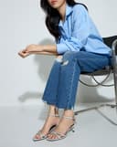 Giày Sandal Cao Gót Quai Chéo Buckle Đính Đá