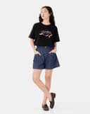 Quần short denim phối lưng thun