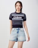 Áo dệt creme tay ngắn