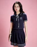 Áo dệt kim cổ polo thêu chữ