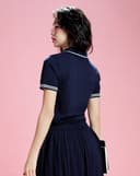 Áo dệt kim cổ polo thêu chữ