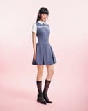 Đầm mini phối màu trang trí dây nơ