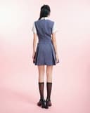 Đầm mini phối màu trang trí dây nơ