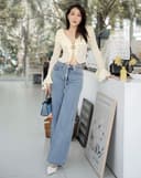Quần Denim cạp trễ ống suông
