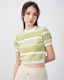 Áo crop sọc tay ngắn phối lai 