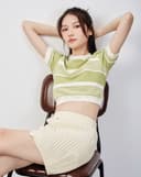 Áo crop sọc tay ngắn phối lai 