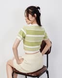Áo crop sọc tay ngắn phối lai 