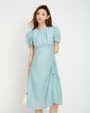 Đầm lửng rút nhún tay phồng