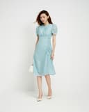 Đầm lửng rút nhún tay phồng