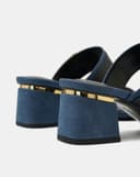Giày Sandal Gót Trụ Thấp Quai Ngang Phối Khóa