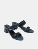 Giày Sandal Gót Trụ Thấp Quai Ngang Phối Khóa
