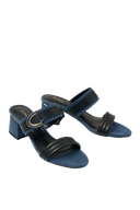 Giày Sandal Gót Trụ Thấp Quai Ngang Phối Khóa