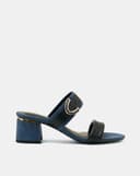 Giày Sandal Gót Trụ Thấp Quai Ngang Phối Khóa