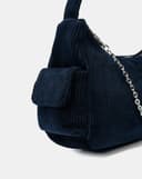 Túi Xách Nhỏ Đeo Vai Phối Vải Nhung Tăm